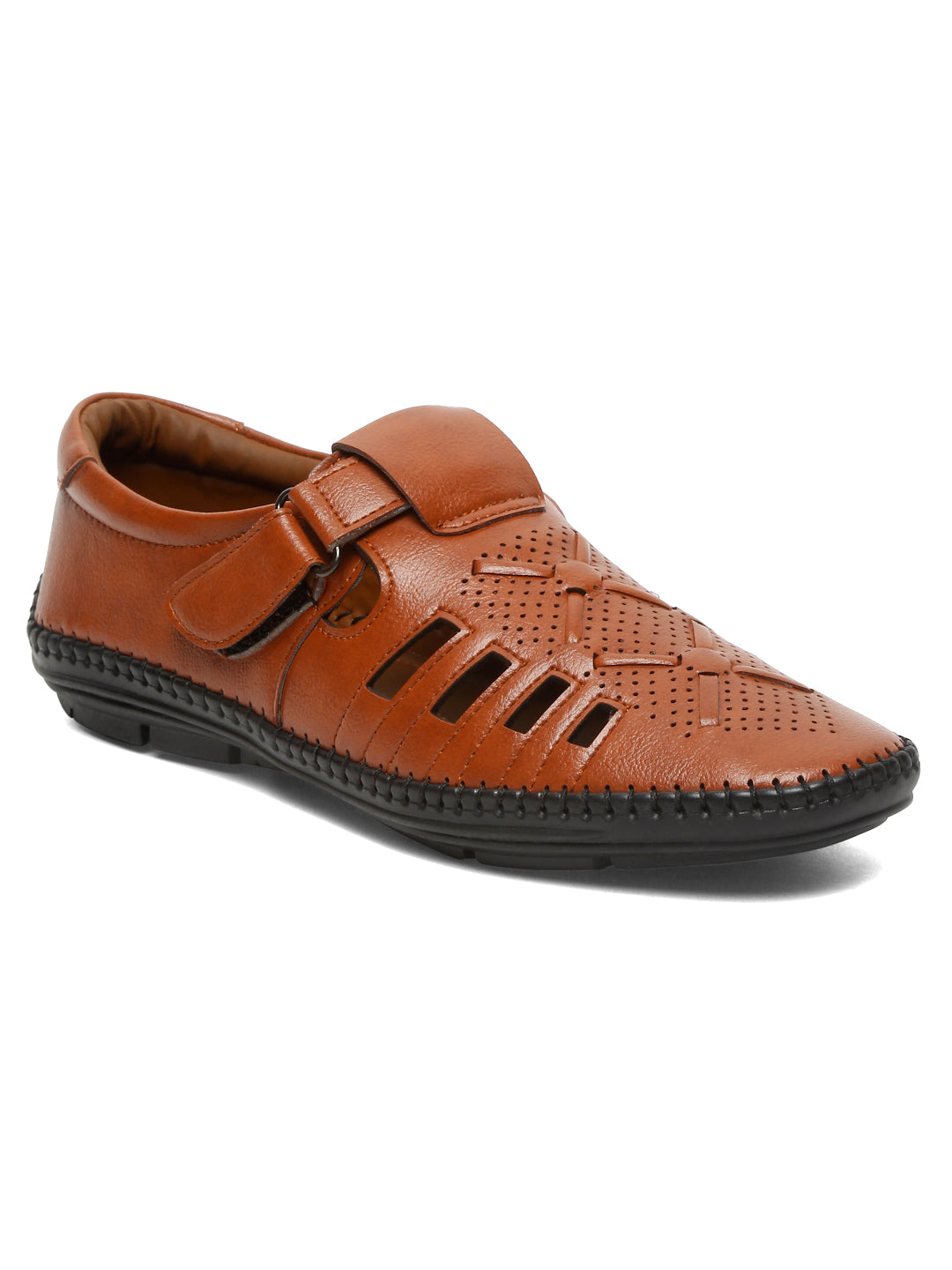 Kosher Tan Roman Faux Leather Men's Casual Sandal