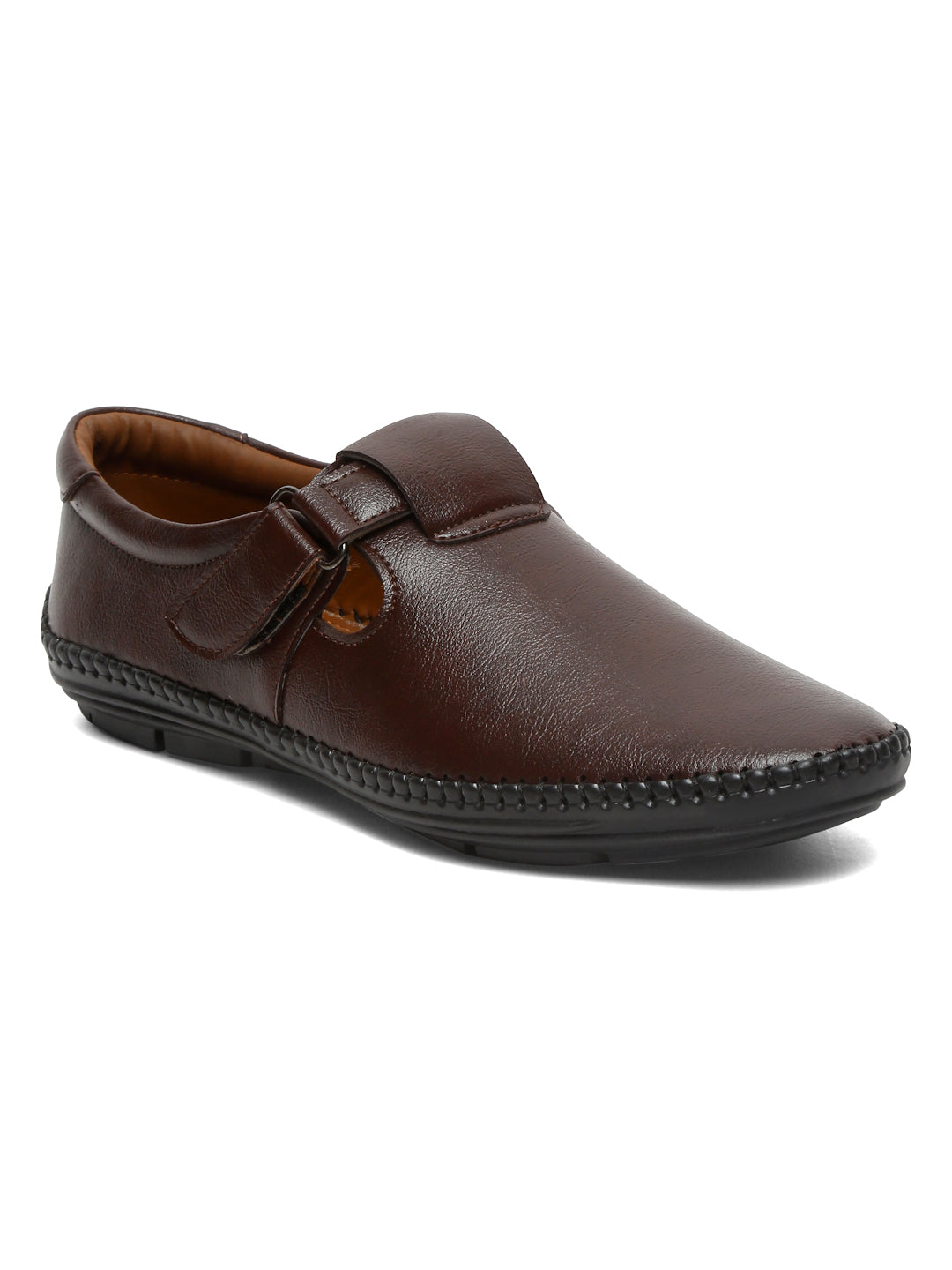 Kosher Brown Roman Faux Leather Men's Casual Sandal