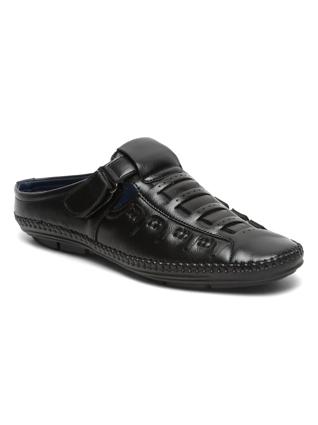 Kosher Black Bantu Roman Faux Leather Men's Casual Sandal