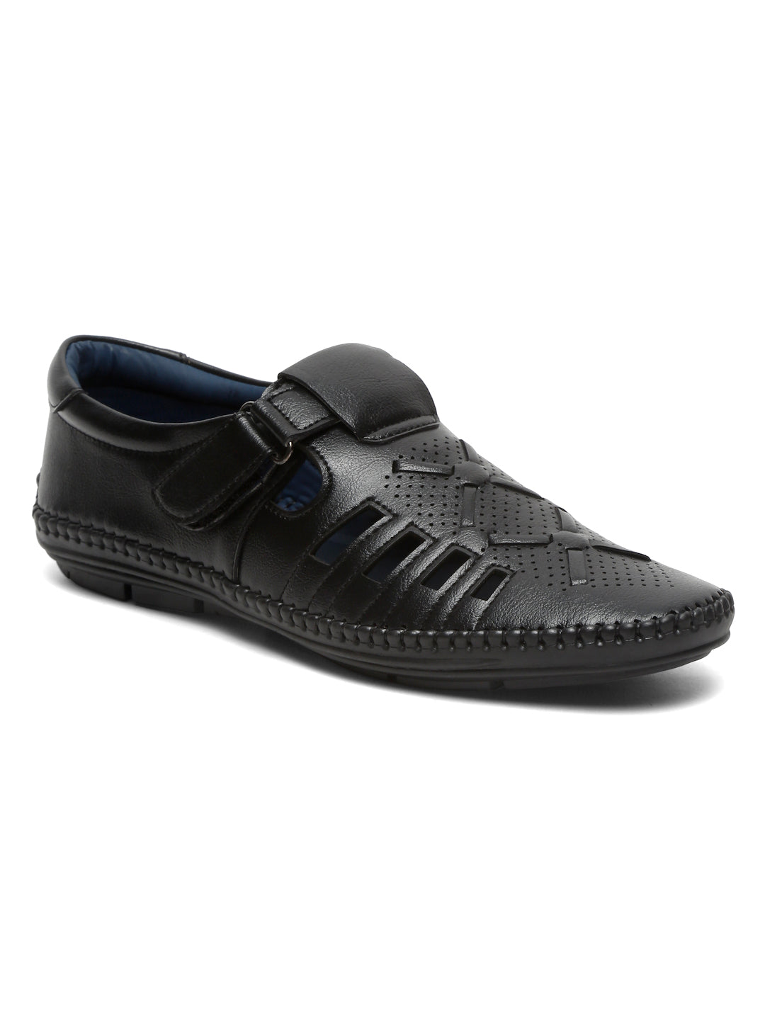 Kosher Black Roman Faux Leather Men's Casual Sandal