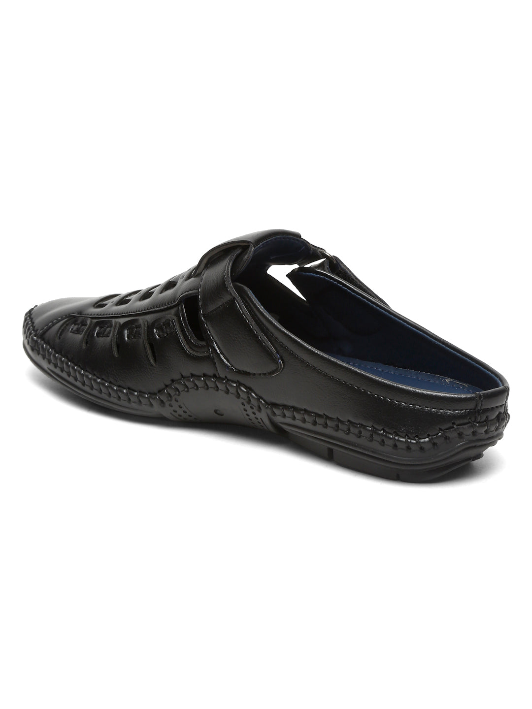 Kosher Black Bantu Roman Faux Leather Men's Casual Sandal