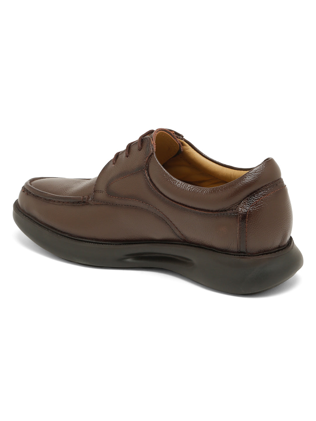 Kosher Men's Brown Genuine Leather Derby Shoes with Stitched Moc Toe