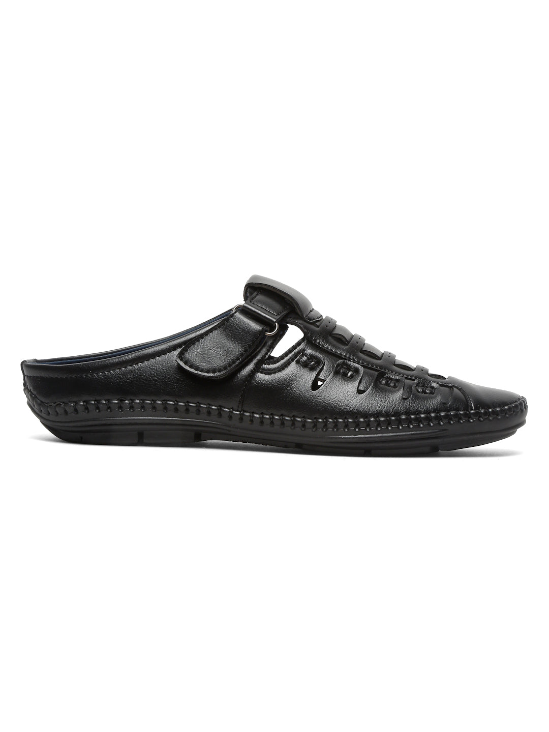 Kosher Black Bantu Roman Faux Leather Men's Casual Sandal