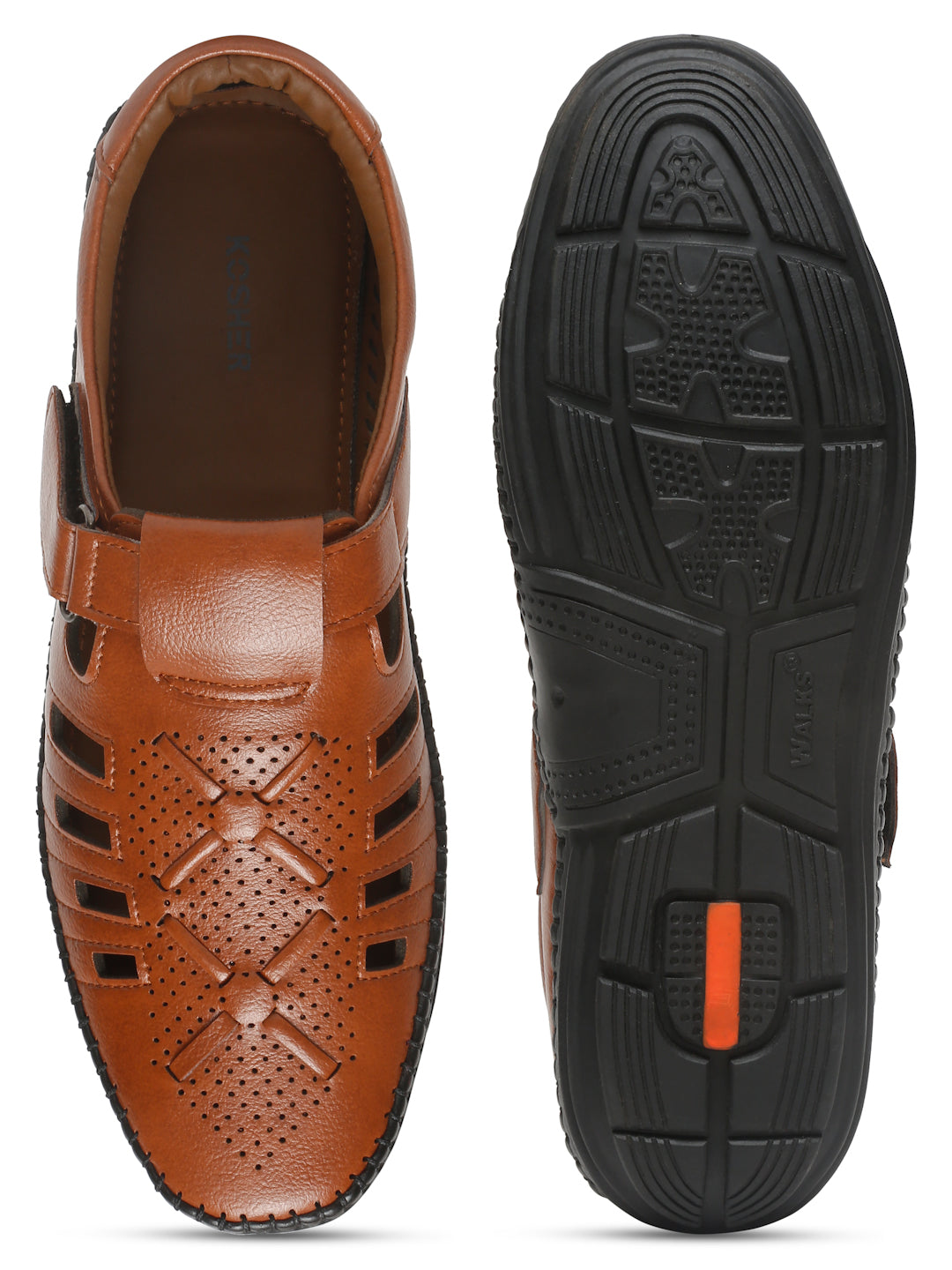 Kosher Tan Roman Faux Leather Men's Casual Sandal