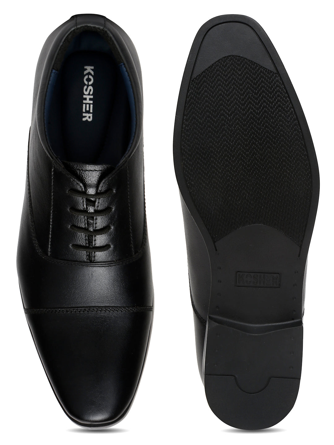 Kosher Black Genuine Leather Lace-up Formal Shoes