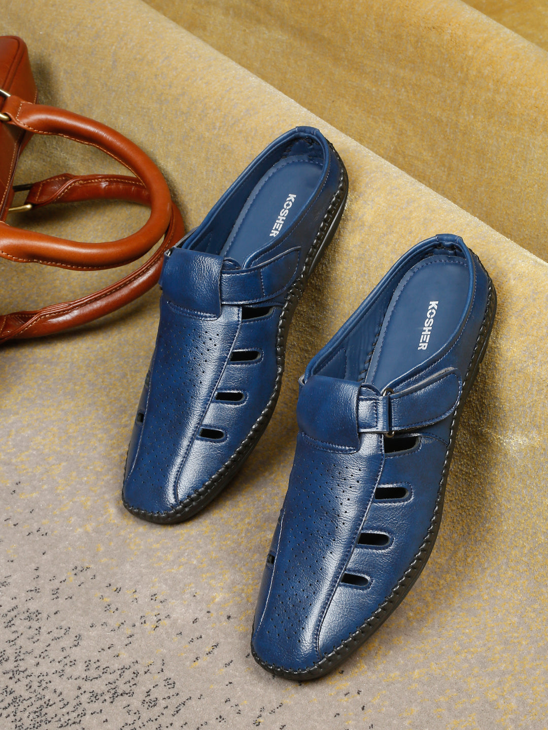 Kosher Navy Bantu Roman Faux Leather Men's Casual Sandal