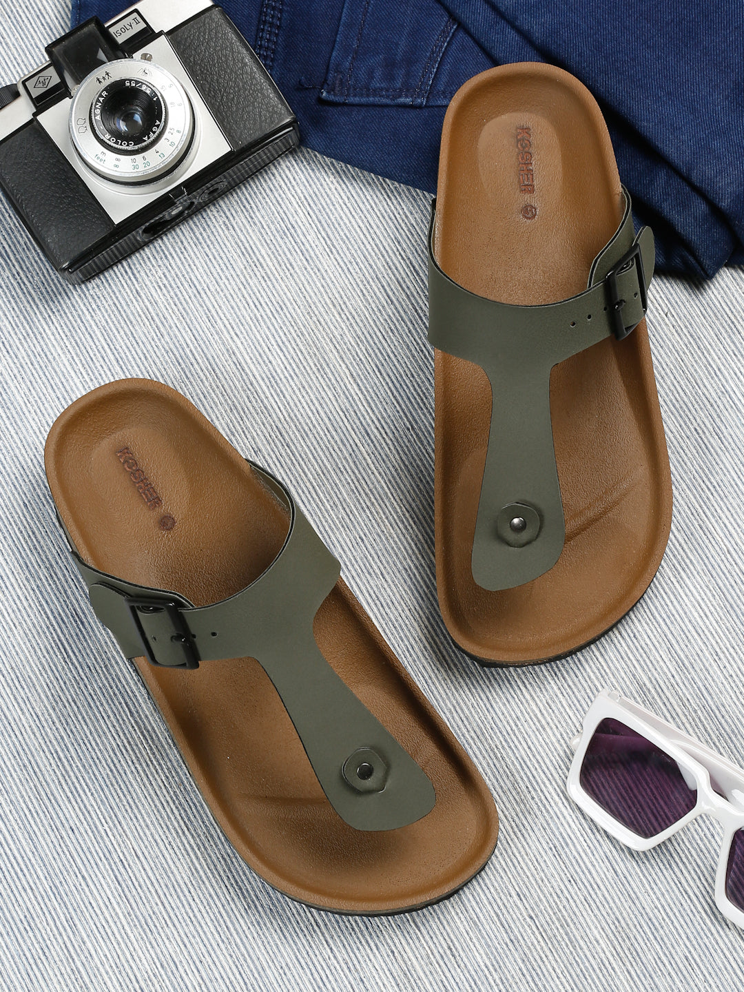 Kosher Olive Color Men's Casual Sandal, Slipper