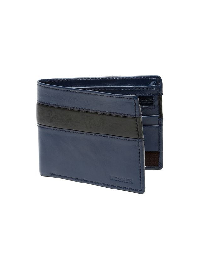 KOSHER Blue Color Premium Soft Leather With Zipp Coin Pocket Wallet for Men's