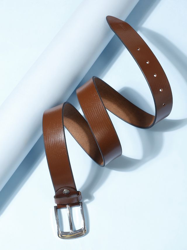 KOSHER Brown Color Men's Classic Genuine Leather Belt – Textured With Polished S.S Finish Buckle