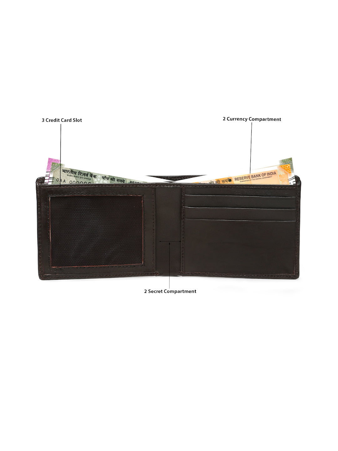 KOSHER BrownColor Men's Genuine Leather Bi-Fold Wallet Slim Design With Card Slots & ID Window
