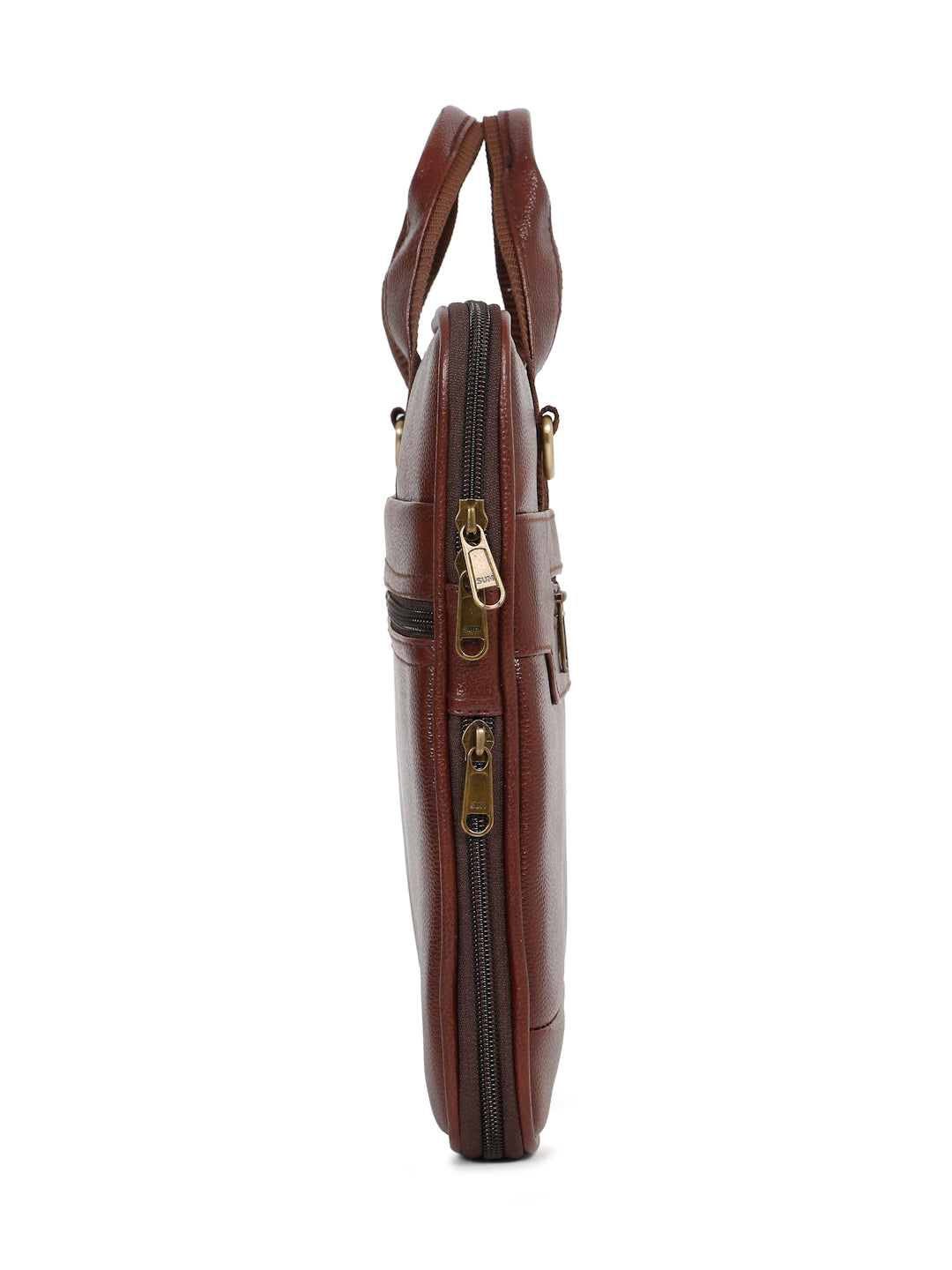 Kosher Premium Brown Faux Leather Slim Laptop Messenger Bag for Men / Women