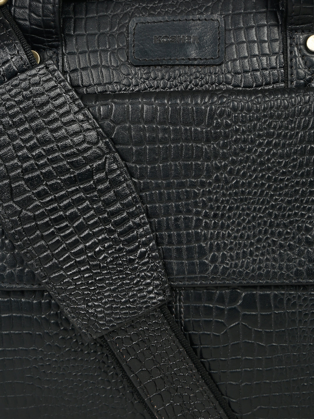 KOSHER Men's  Crocodile Textured Genuine Leather Laptop Bag with Detachable Shoulder Strap for Men / Women