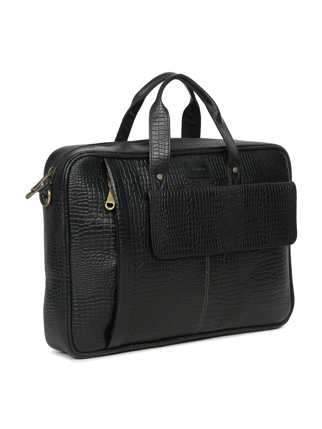KOSHER Men's Crocodile Textured Genuine Leather Laptop Bag with Detachable Shoulder Strap for Men / Women