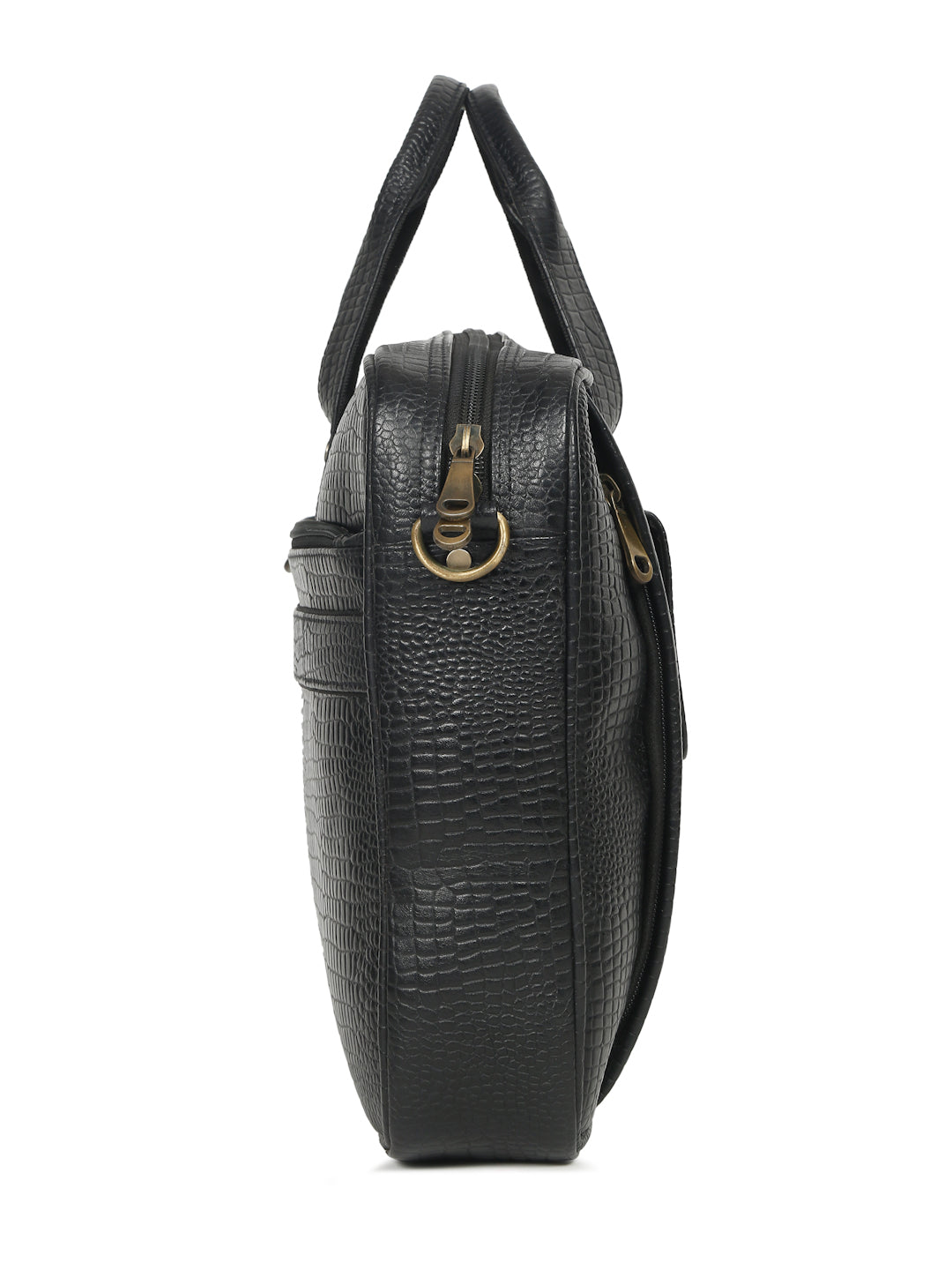 KOSHER Men's Crocodile Textured Genuine Leather Laptop Bag with Detachable Shoulder Strap for Men / Women
