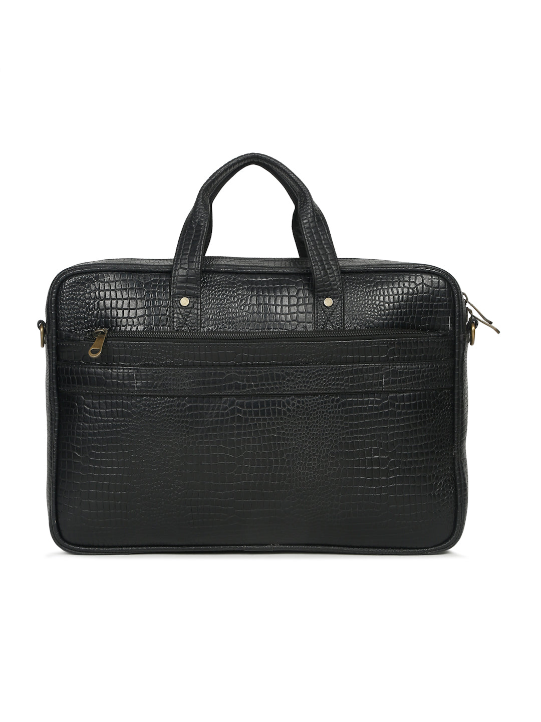 KOSHER Men's Crocodile Textured Genuine Leather Laptop Bag with Detachable Shoulder Strap for Men / Women
