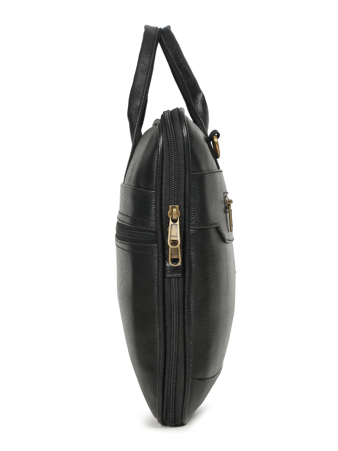 Kosher Premium Black Faux Leather Slim Laptop Messenger Bag for Men / Women