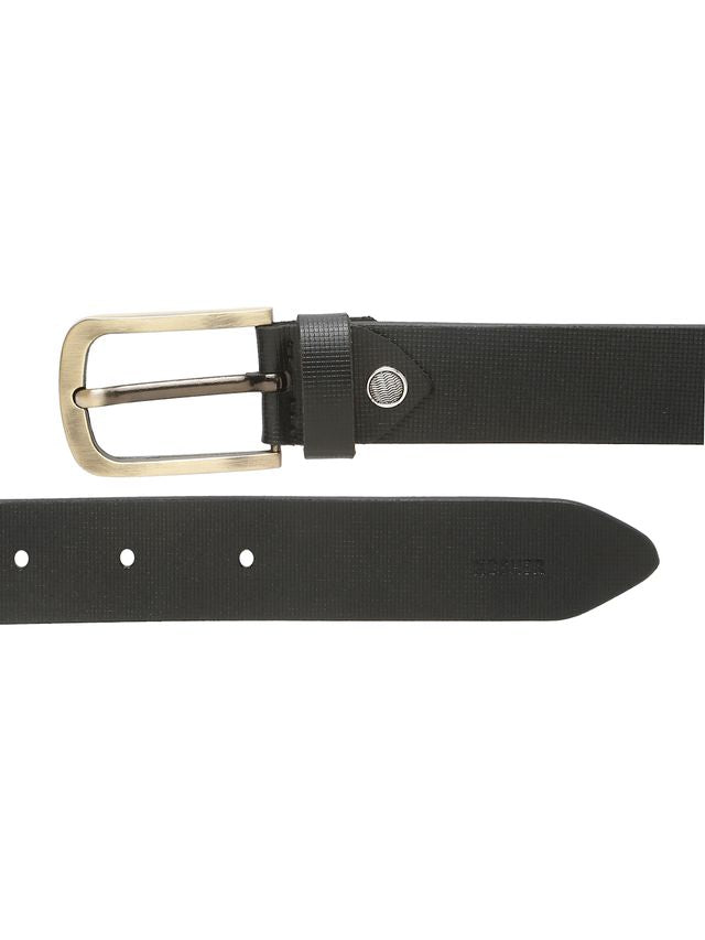 KOSHER Black Color Men's Textured Genuine Leather Belt With Antiqe Finish Buckle – Elegant Textured Finish Belt