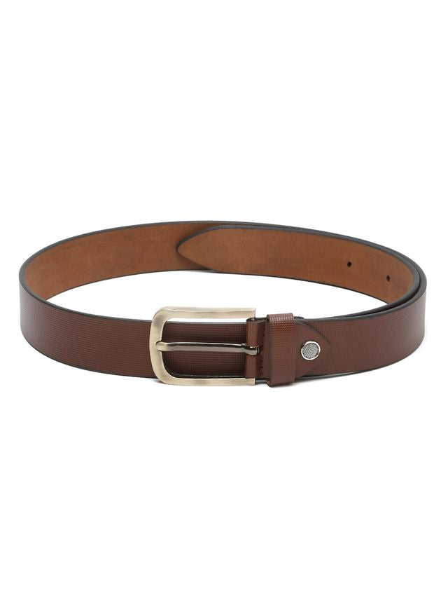 KOSHER Brown Color Men's Textured Genuine Leather Belt With Antiqe Finish Buckle – Elegant Textured Finish Belt