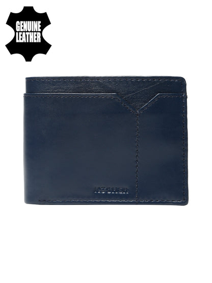 KOSHER Blue Color V Strap Premium Leather Wallet With Tich Button Coin Pocket Wallet For Men's