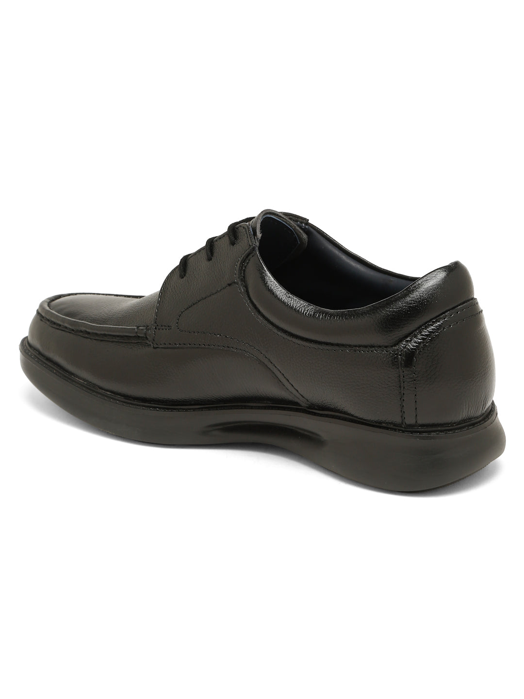 Kosher Men's Black Genuine Leather Derby Shoes with Stitched Moc Toe