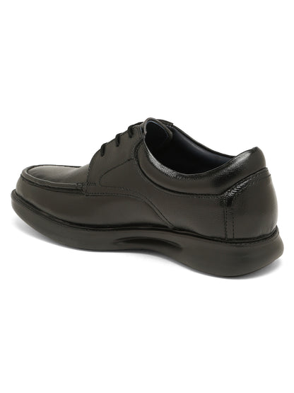 Kosher Men's Black Genuine Leather Derby Shoes with Stitched Moc Toe