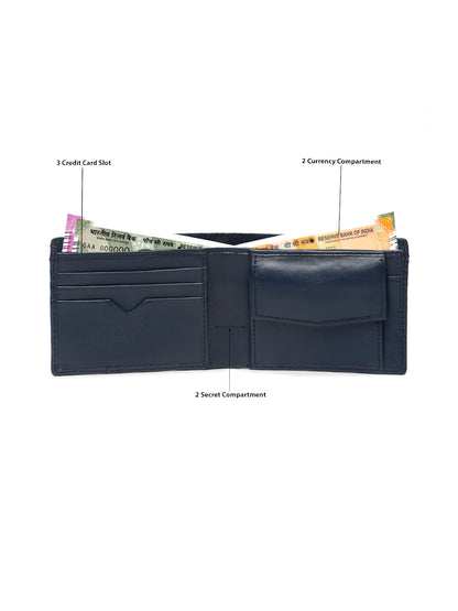 KOSHER Blue Color V Strap Premium Leather Wallet With Tich Button Coin Pocket Wallet For Men's
