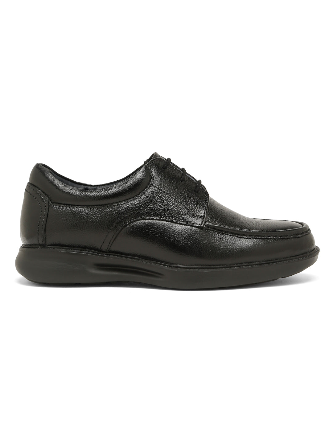 Kosher Men's Black Genuine Leather Derby Shoes with Stitched Moc Toe