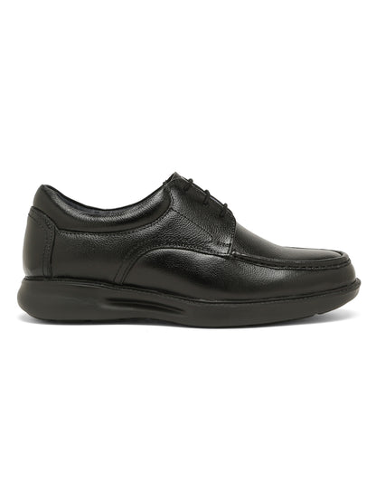 Kosher Men's Black Genuine Leather Derby Shoes with Stitched Moc Toe