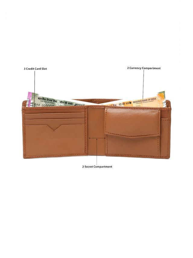 KOSHER Tan Color v Strap Premium Leather Wallet with tich button coin pocket wallet for men's
