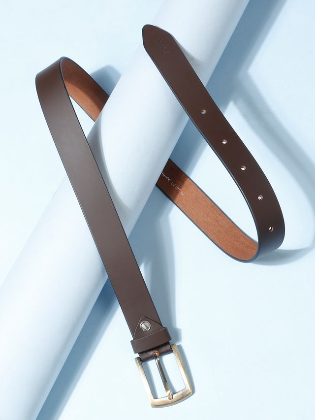 KOSHER Brown Color Men's Genuine Leather Belt with Antique Brass Finish-Buckle