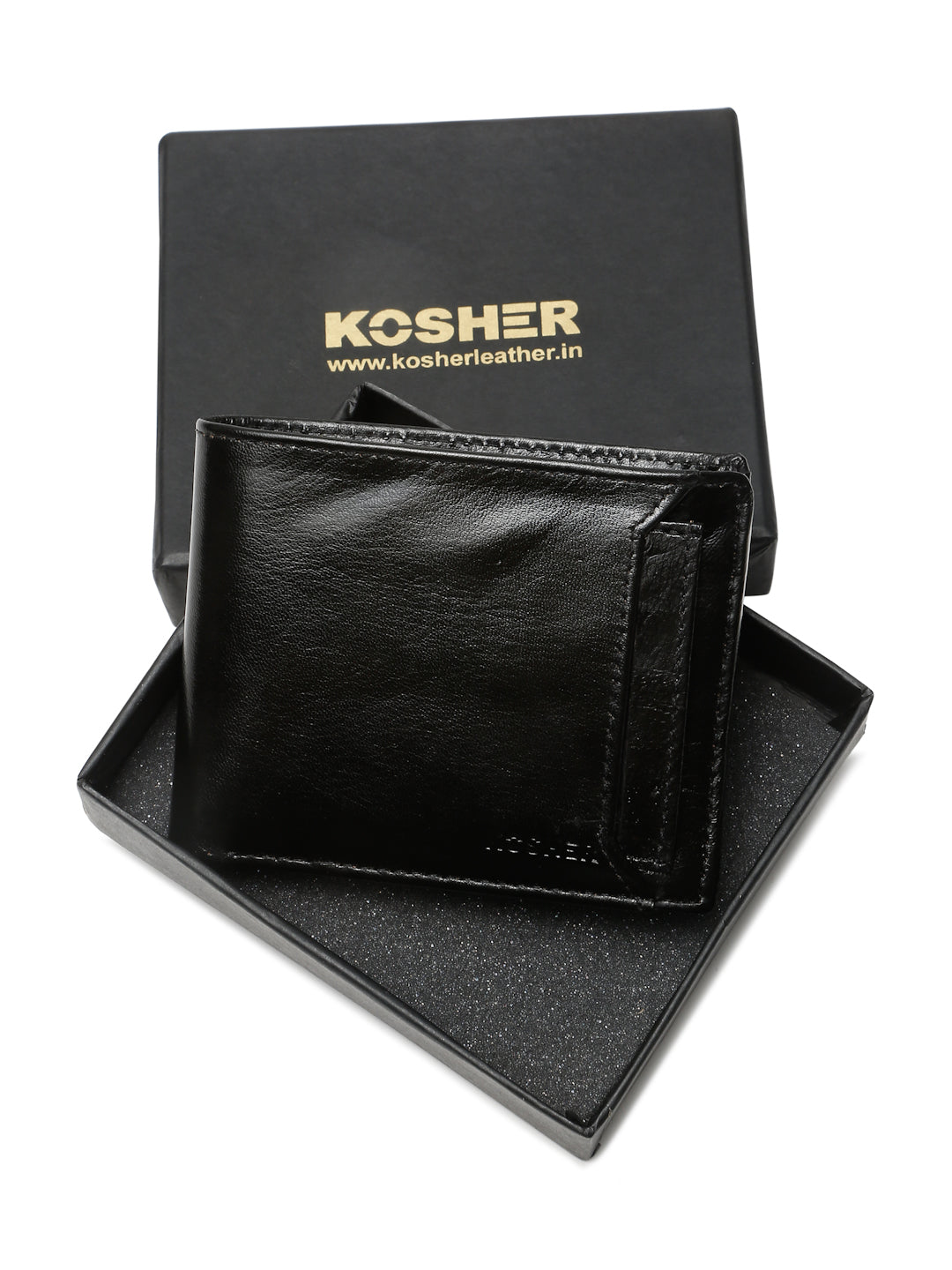 KOSHER Black Color Vintage-Style Genuine Leather Bi-Fold Men's Wallet With Removable Metro Card Holder Sleeve