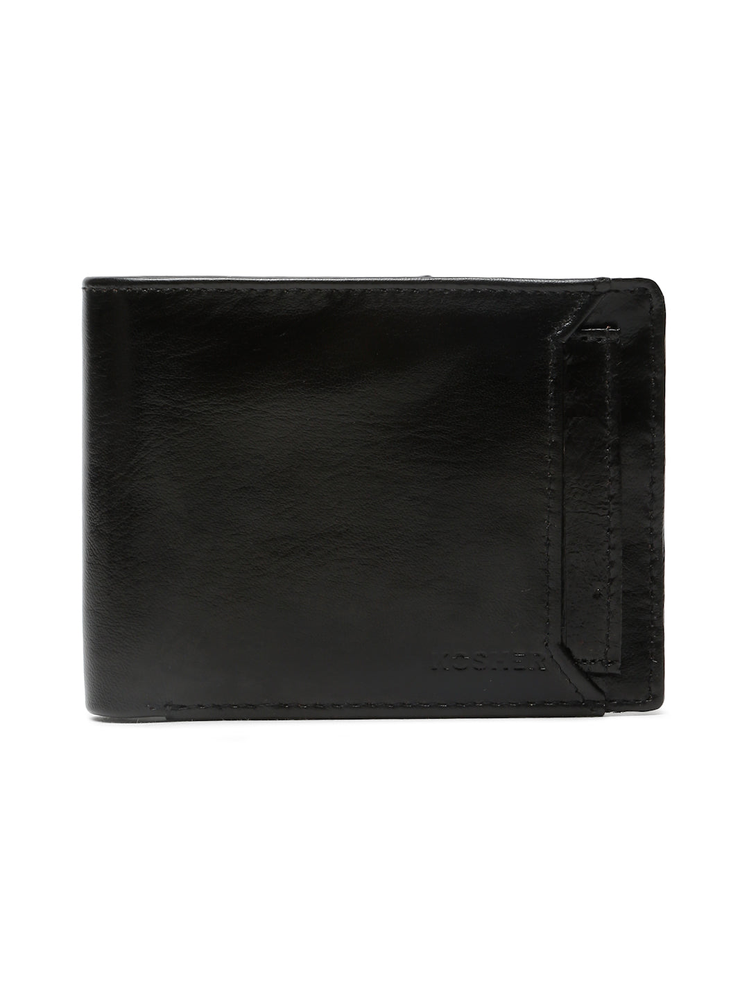 KOSHER Black Color Vintage-Style Genuine Leather Bi-Fold Men's Wallet With Removable Metro Card Holder Sleeve