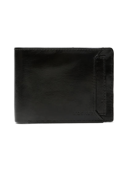 KOSHER Black Color Vintage-Style Genuine Leather Bi-Fold Men's Wallet With Removable Metro Card Holder Sleeve