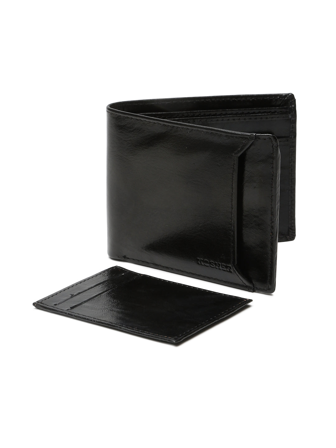KOSHER Black Color Vintage-Style Genuine Leather Bi-Fold Men's Wallet With Removable Metro Card Holder Sleeve