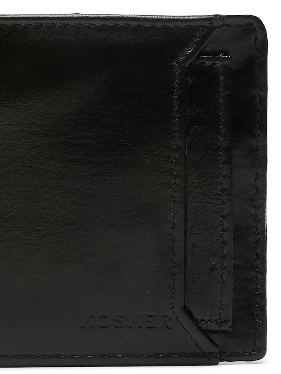 KOSHER Black Color Vintage-Style Genuine Leather Bi-Fold Men's Wallet With Removable Metro Card Holder Sleeve