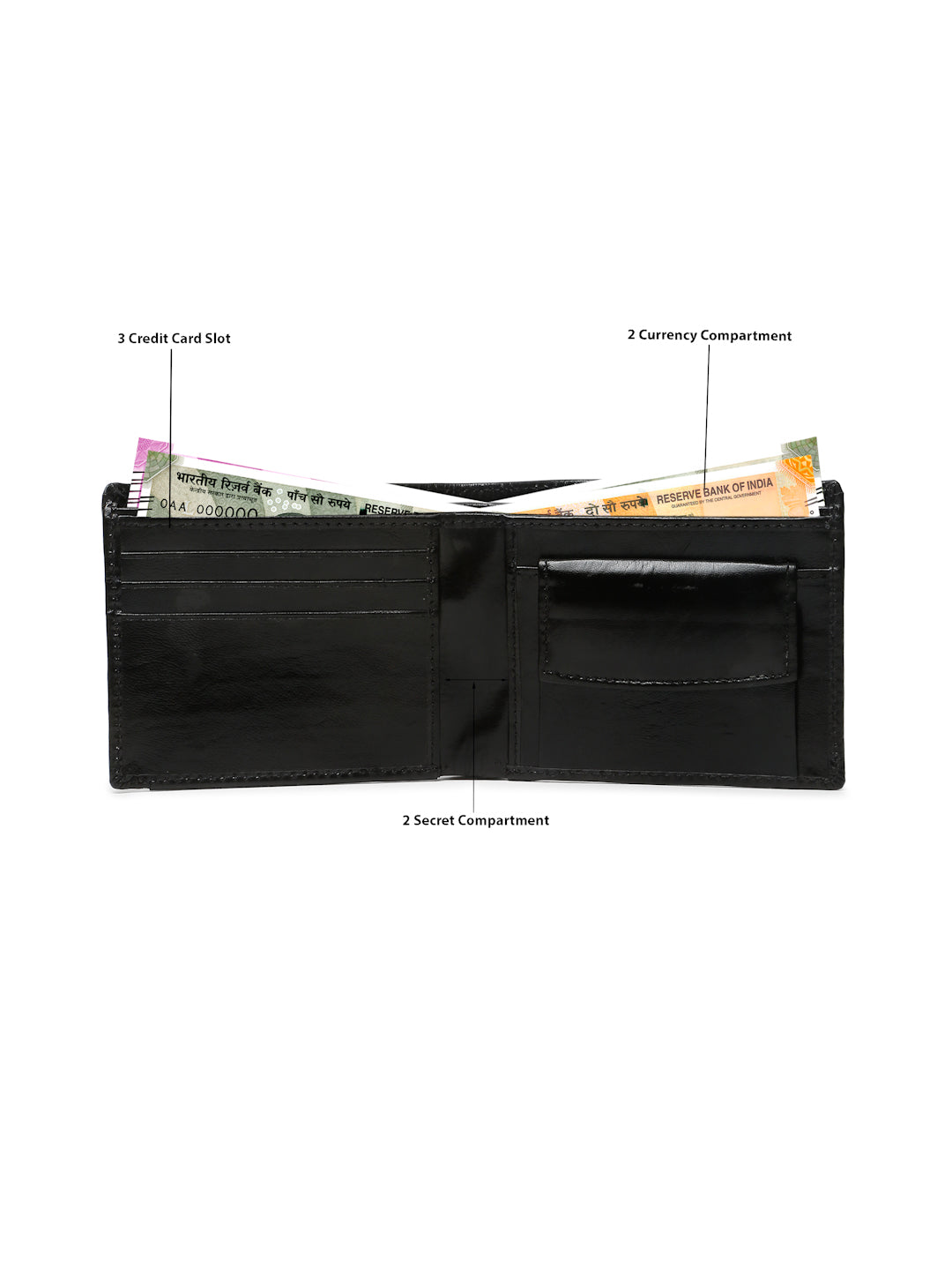 KOSHER Black Color Vintage-Style Genuine Leather Bi-Fold Men's Wallet With Removable Metro Card Holder Sleeve