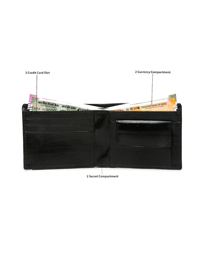 KOSHER Black Color Vintage-Style Genuine Leather Bi-Fold Men's Wallet With Removable Metro Card Holder Sleeve