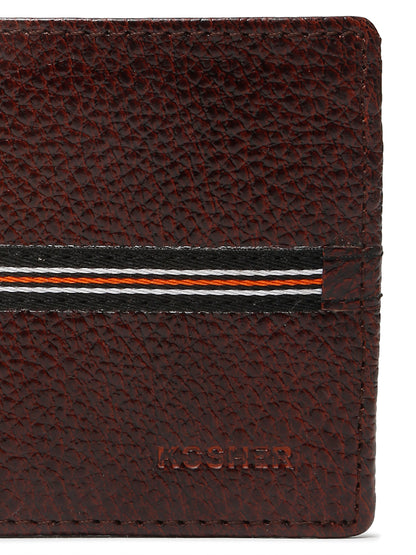 Kosher Premium Brown Leather Wallet for Men – Stylish & Durable with Multi-Stripe Design
