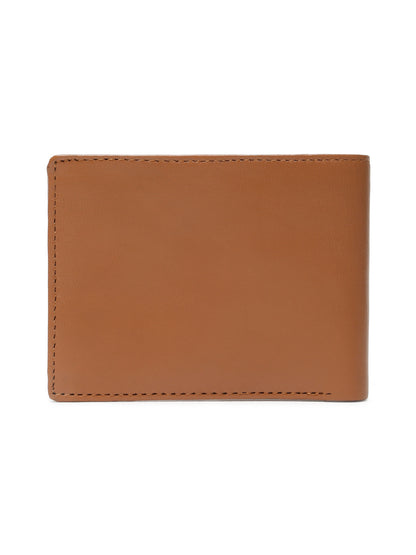 KOSHER Tan Color Men's Genuine Leather Bi-Fold Wallet Slim Design With Card Slots & ID Window