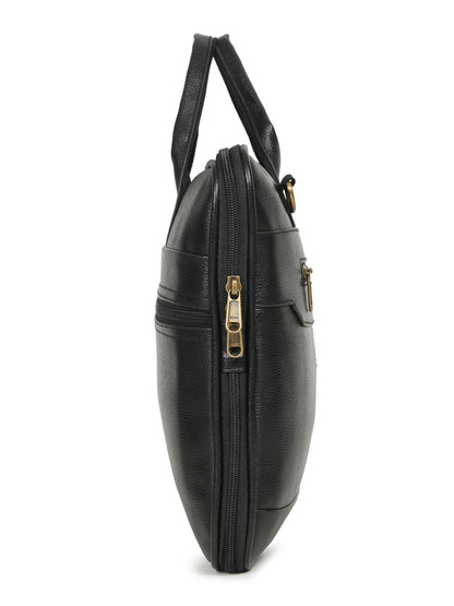 Kosher Premium Black Faux Leather Slim Laptop Messenger Bag for Men / Women