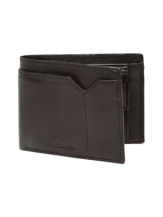 KOSHER Brown Color v Strap Premium Leather Wallet with tich button coin pocket wallet for men's