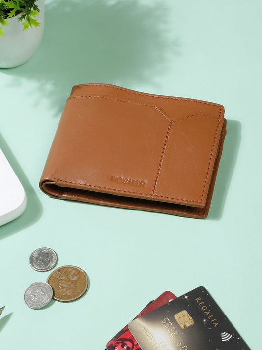 KOSHER Tan Color v Strap Premium Leather Wallet with tich button coin pocket wallet for men's