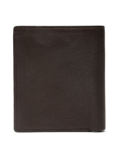 KOSHER Brown Color Men's Genuine Leather Bi-Fold Wallet With Zipper Pocket And ID Window