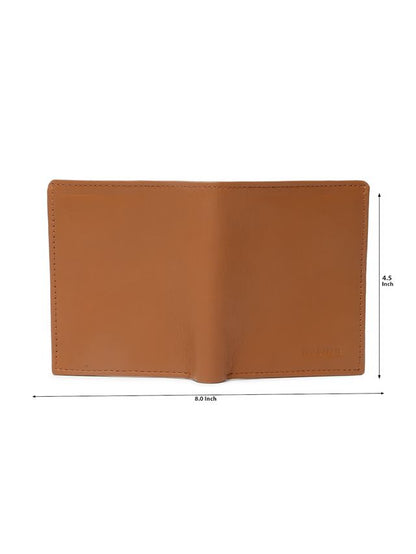 KOSHER Tan Color Men's Genuine Leather Bi-Fold Wallet With Zipper Pocket And ID Window