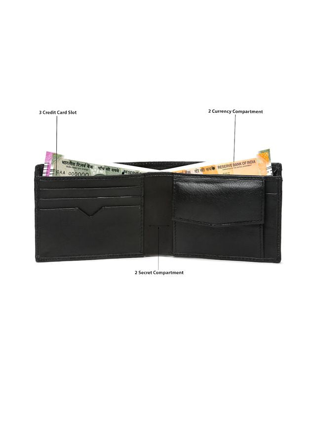 KOSHER Black Color V Strap Premium Leather Wallet With Tich Button Coin Pocket Wallet For Men's